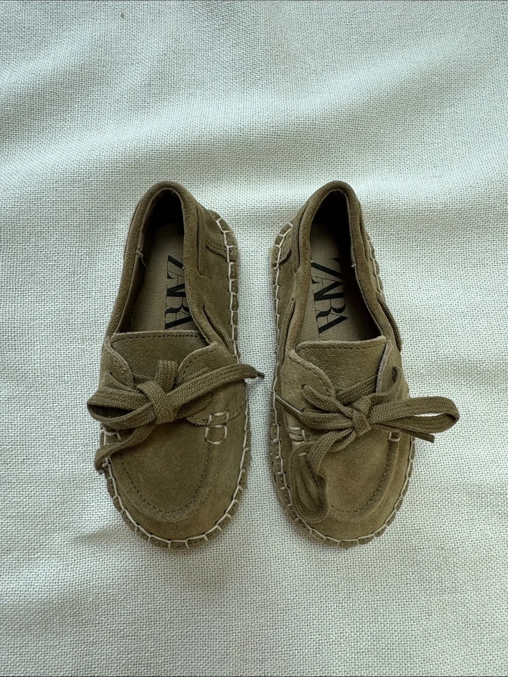 Zara Kids Olive Suede Bow Moccasin Espadrille